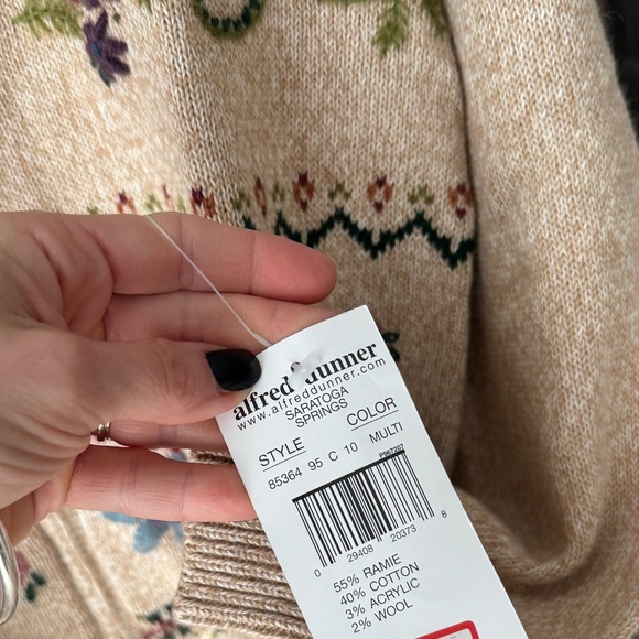 Vintage 90s Alfred Dunner Saratoga Springs Floral Embroidered Zip Sweater ramie - Picture 6 of 12